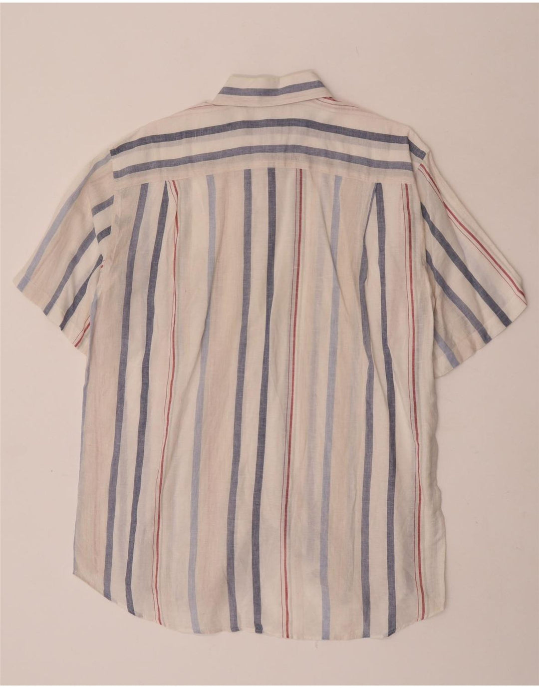 Lacoste Herren-Kurzarmhemd, Größe 42, großes, weiß gestreiftes Leinen