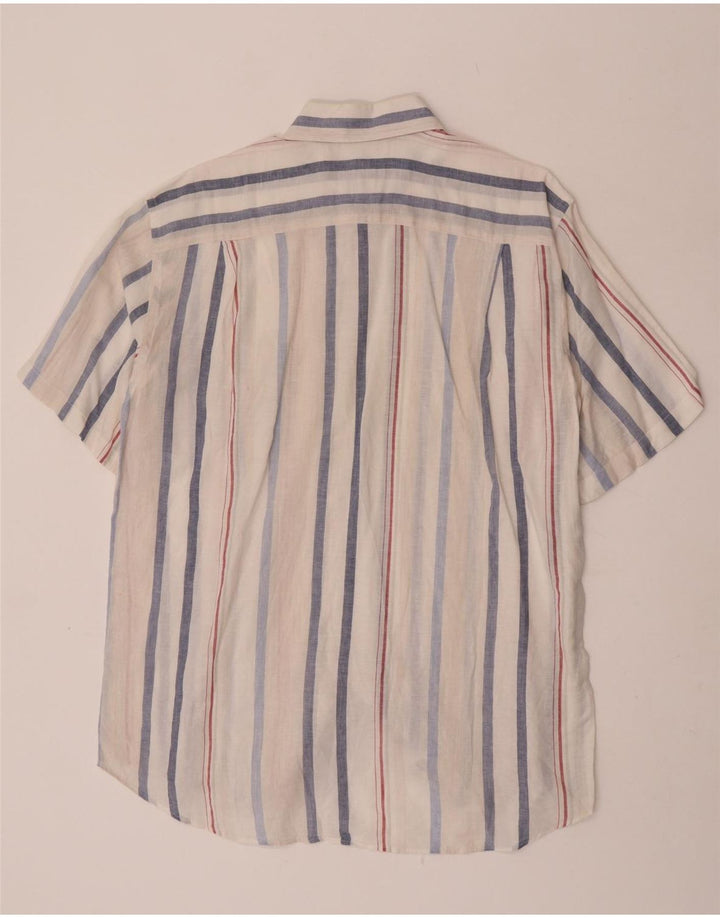 Lacoste Herren-Kurzarmhemd, Größe 42, großes, weiß gestreiftes Leinen