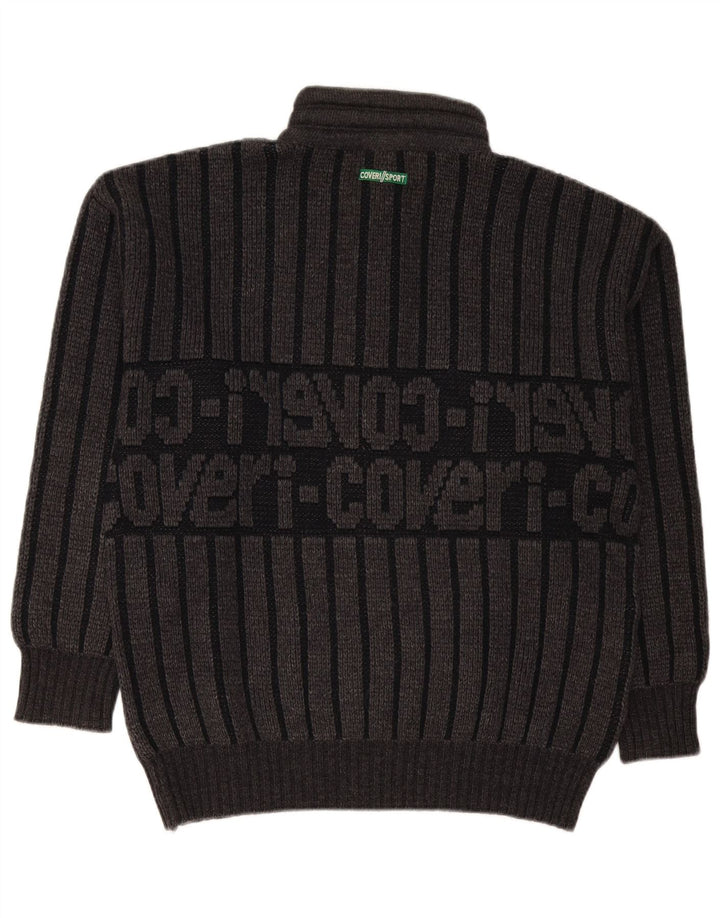 Enrico Coveri Herren-Pullover mit Knopfkragen, IT 50, mittelgrau gestreift