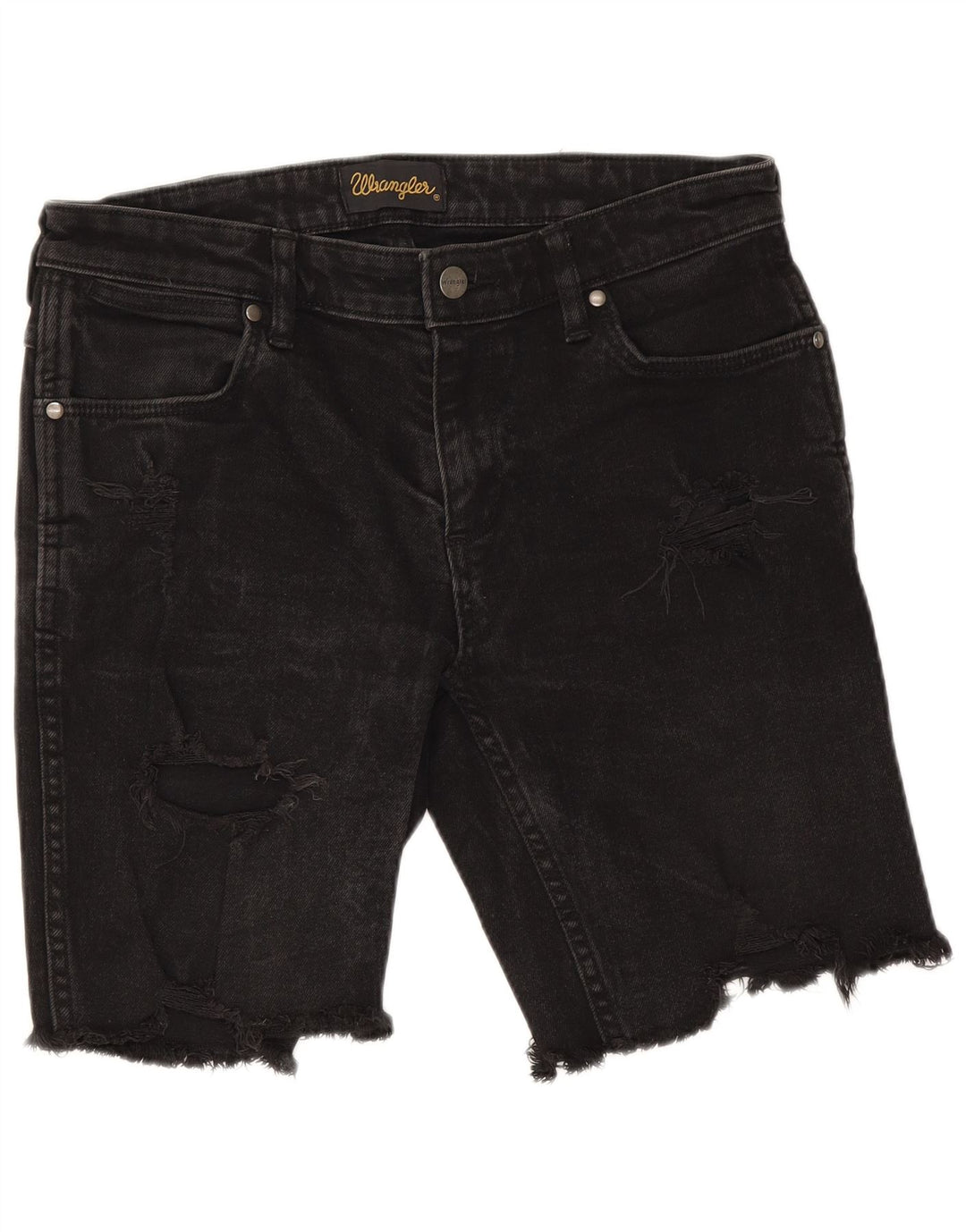 Wrangler Damen Distressed Denim Shorts W30 Mittelschwarze Baumwolle