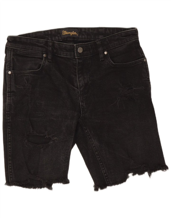 Wrangler Damen Distressed Denim Shorts W30 Mittelschwarze Baumwolle