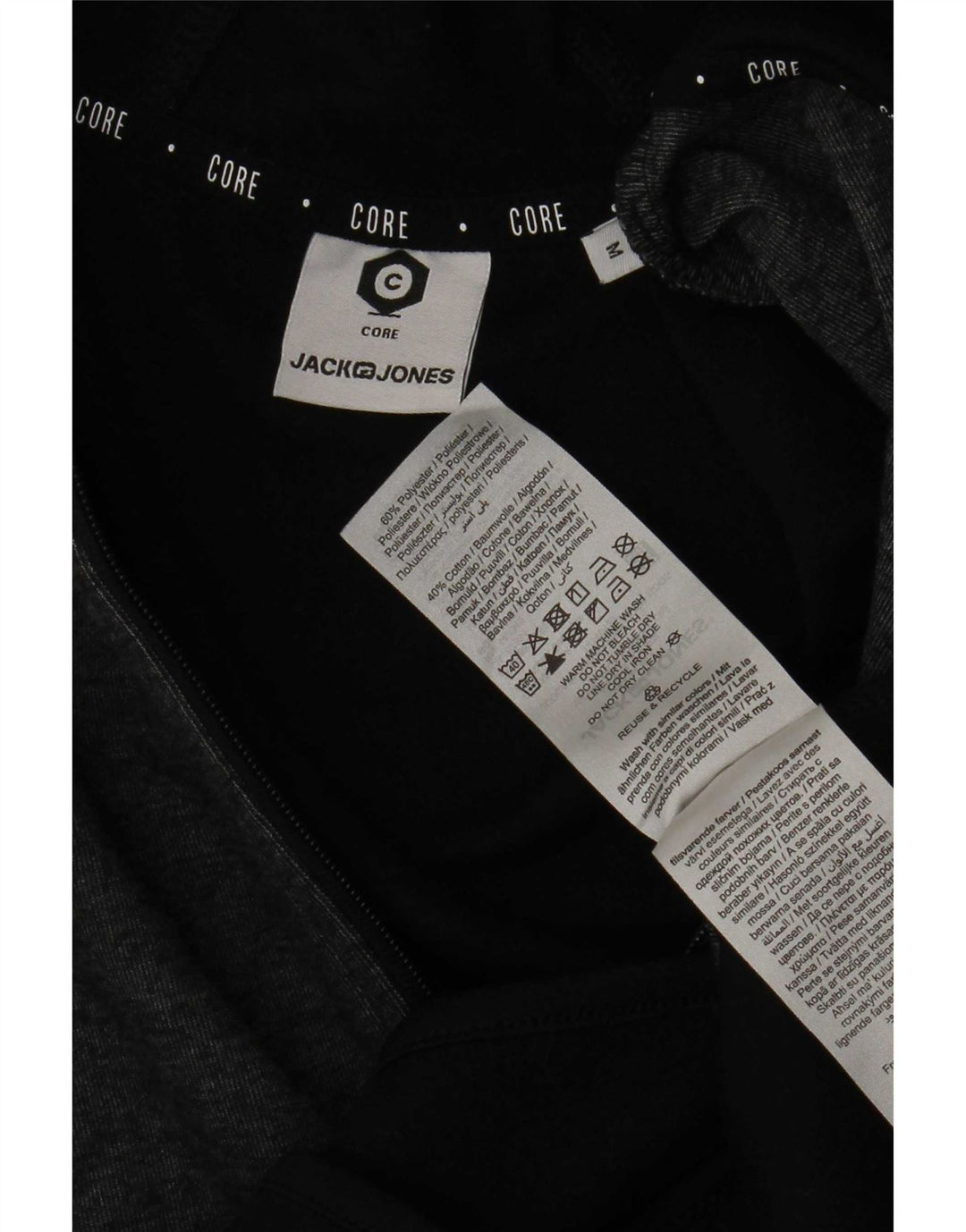 Jack & Jones Herren-Kapuzenpullover mit Reißverschluss, mittelschwarz, Farbblock-Polyester