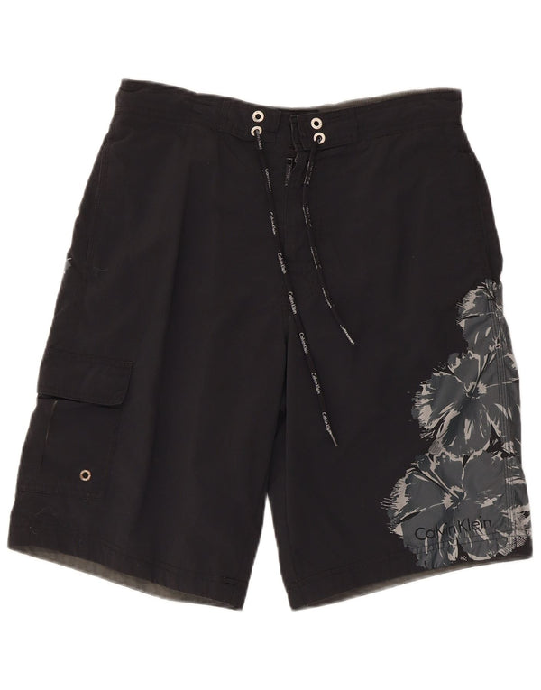 Calvin Klein Herren-Badeshorts, klein, schwarzes Nylon mit Blumenmuster