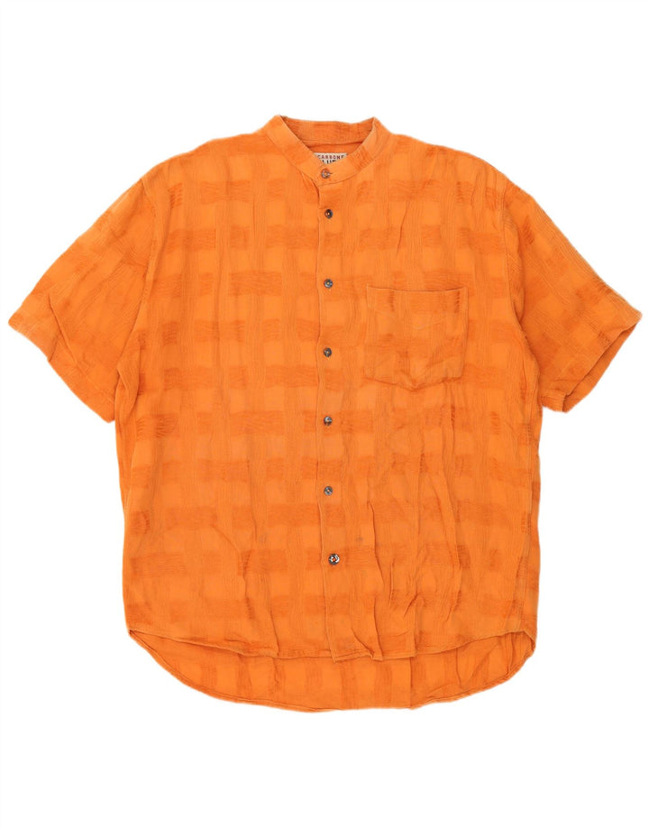 VINTAGE Herren Kurzarmhemd Große orange karierte Baumwolle