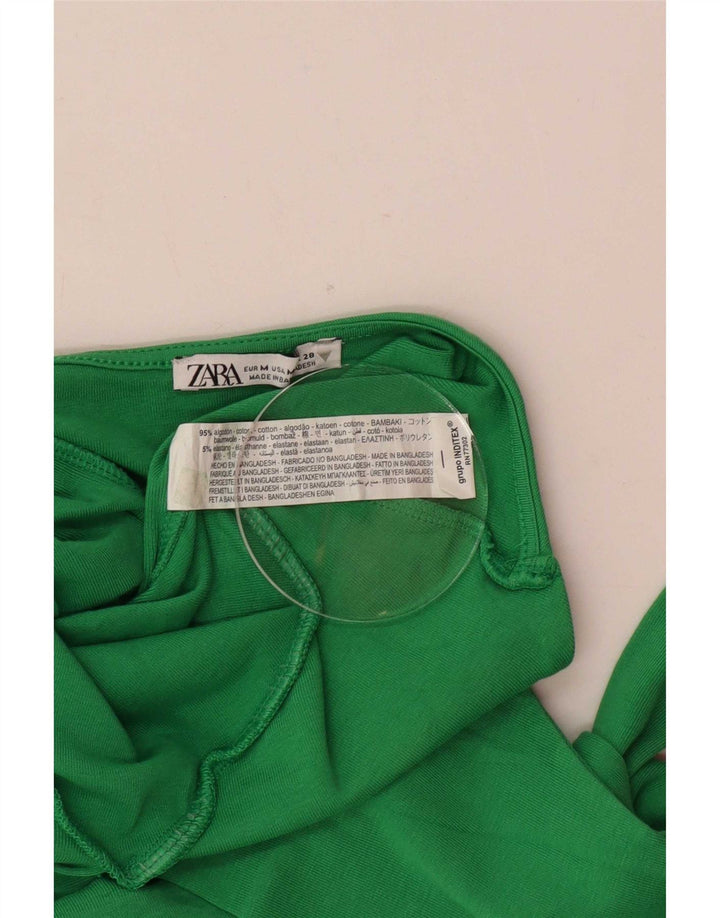 Zara Damen Crop Neckholder Top UK 12 Mittelgrüne Baumwolle