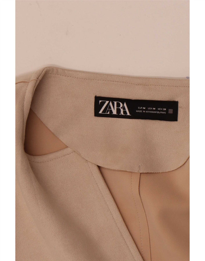 Zara Damen-Blazer mit 3/4-Ärmeln, offen, UK 14, Mittelbeige gestreift
