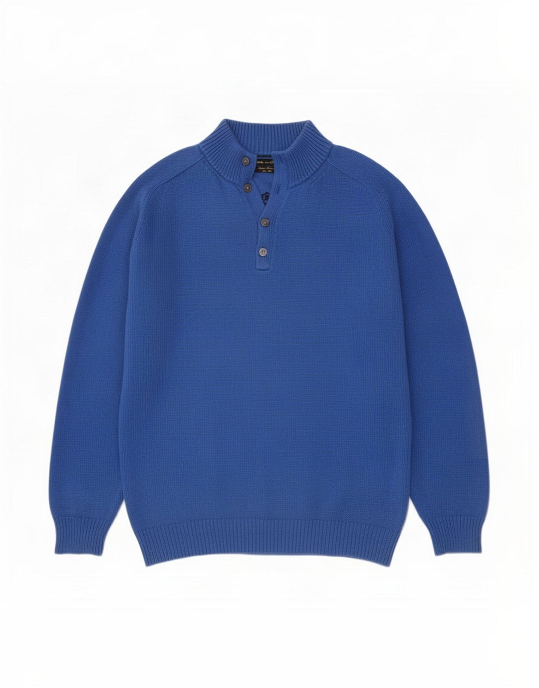 Massimo Dutti Herren-Pullover mit Knopfkragen, 2XL, blaue Baumwolle