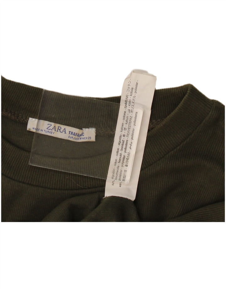 Zara Damen Crop Oversized Top Langarm UK 14 Medium Khaki Baumwolle