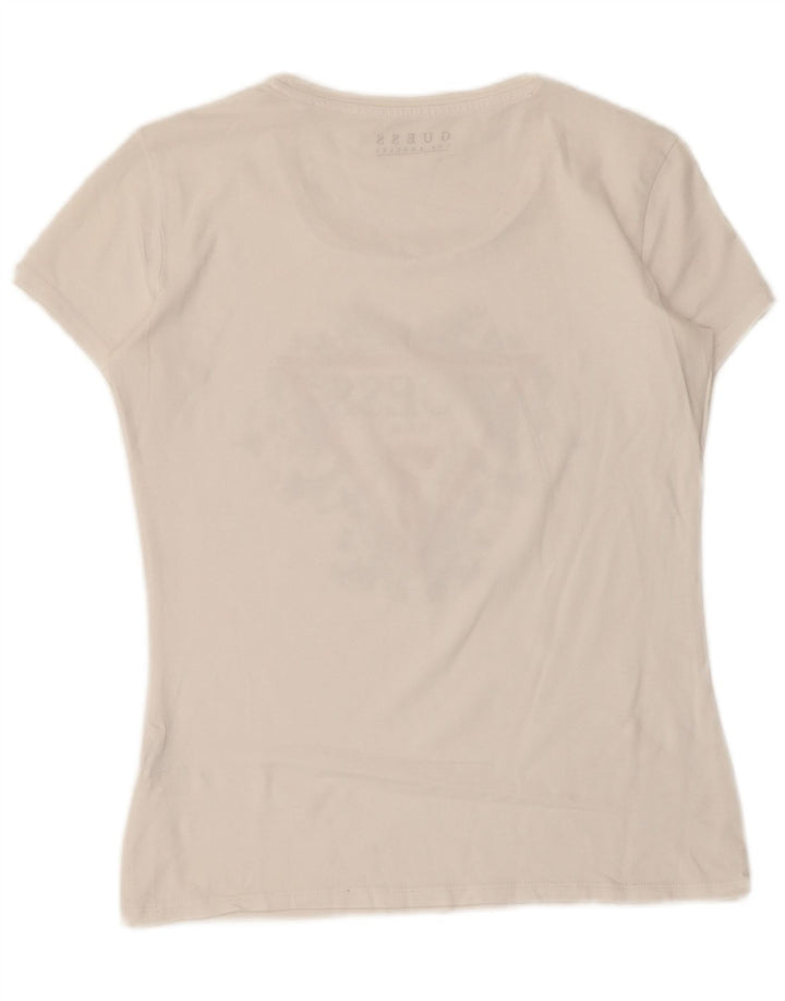 Guess Damen Grafik-T-Shirt-Oberteil UK 12 Medium Weiß