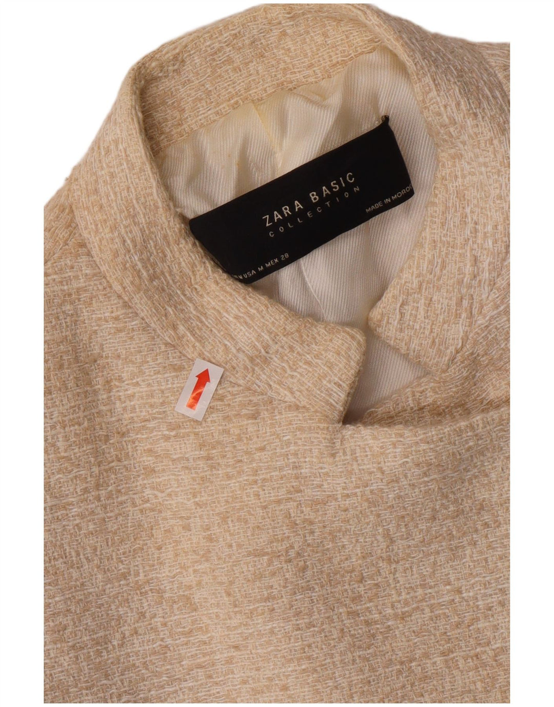 Offene Blazer-Jacke für Damen von ZARA, UK 12, mittlere, cremefarbene Baumwolle