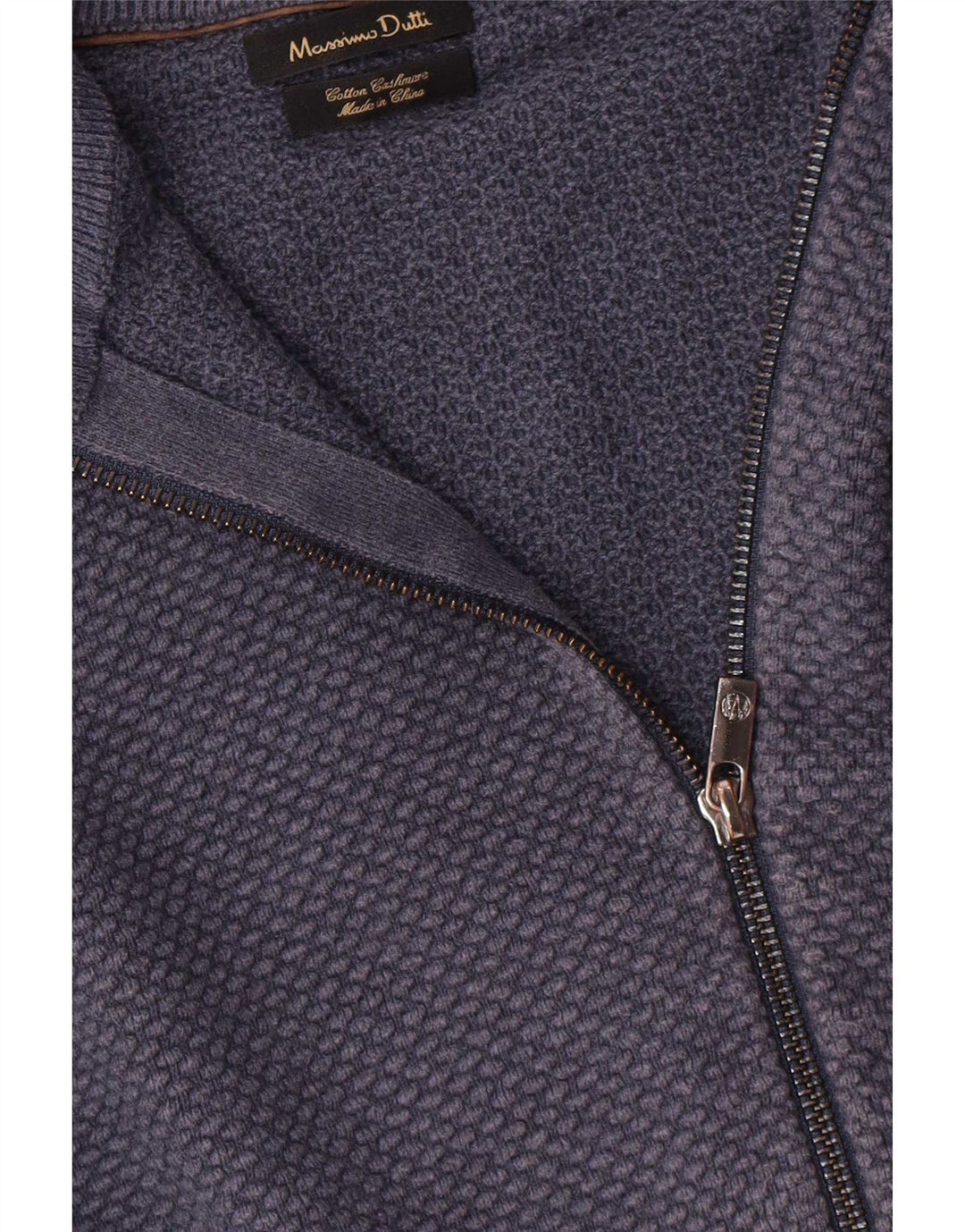 Massimo Dutti Herren-Cardigan mit durchgehendem Reißverschluss, Größe S, marineblaue Baumwolle
