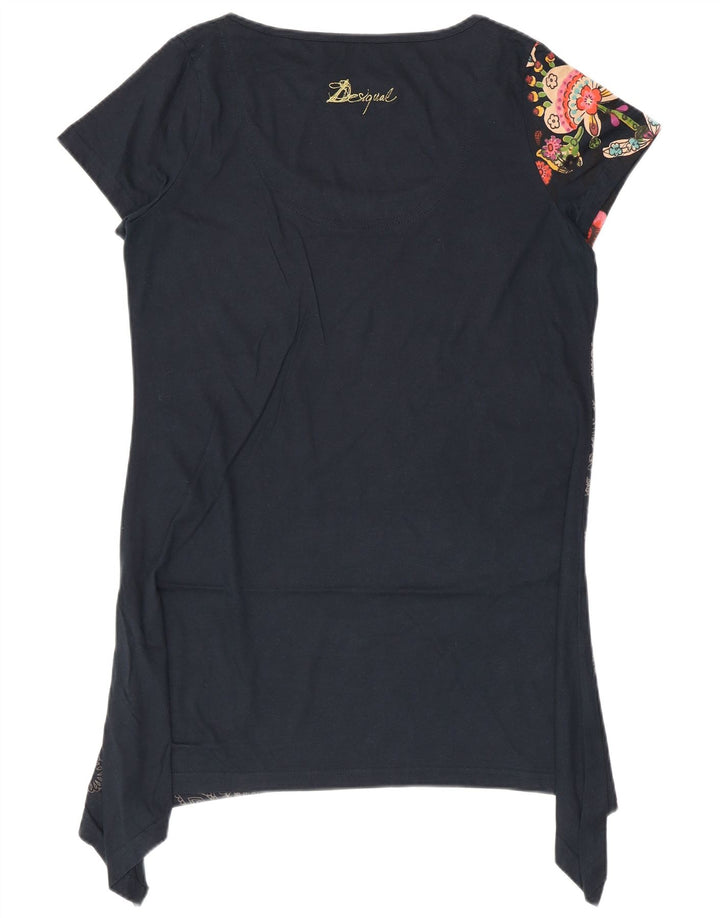 Desigual Womens Graphic Asymmetric Tunic Dress UK 14 Medium Black Floral