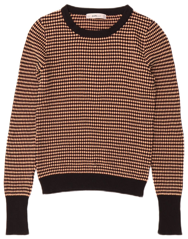 Zara Damen Crop Crew Neck Pullover Pullover UK 12 Mittelbraun gestreift