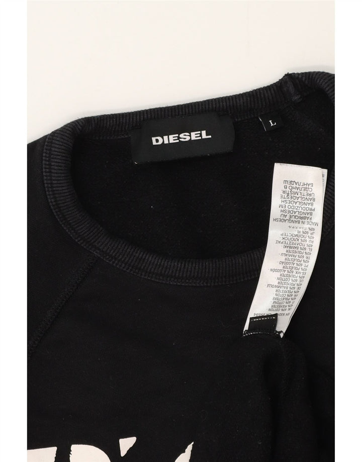Diesel Herren-Sweatshirt mit Grafik, groß, aus schwarzer Baumwolle