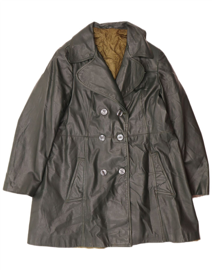 Vintage Damen Zweireihiger Ledermantel UK 18 XL Grün