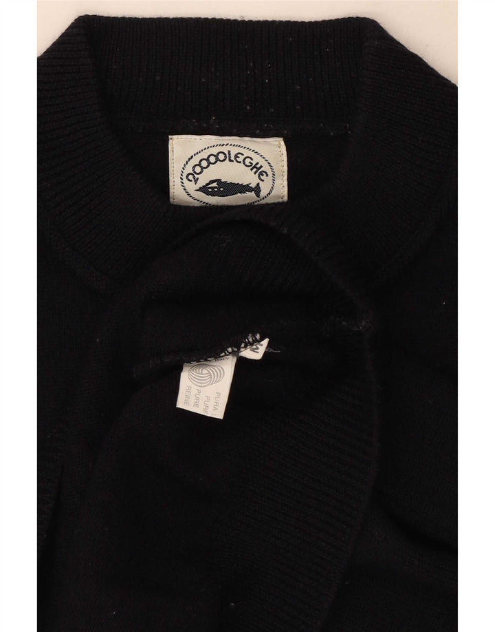 Vintage Herren Rollkragenpullover mit Grafik, mittelgroß, marineblaue Wolle