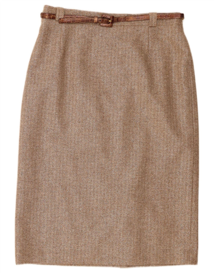Eugen Klein Damen Bleistiftrock IT 42 Medium W30 Braune Chevron-Wolle