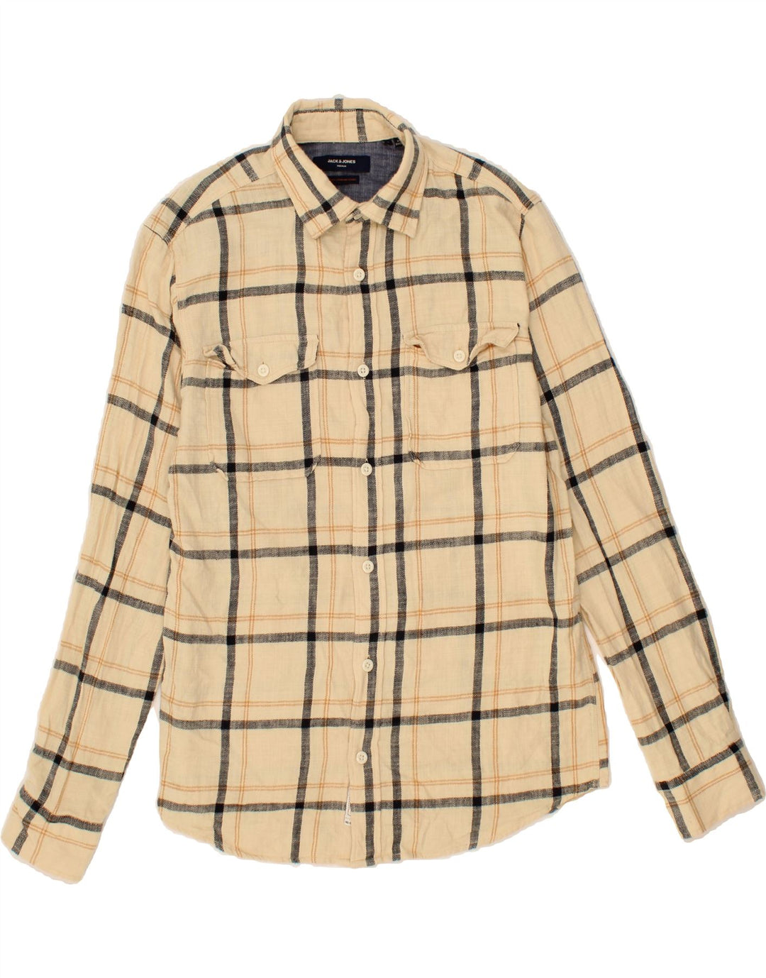 JACK & JONES Mens Flannel Shirt Medium Beige Check Cotton Vintage Jack & Jones and Second-Hand Jack & Jones from Messina Hembry 