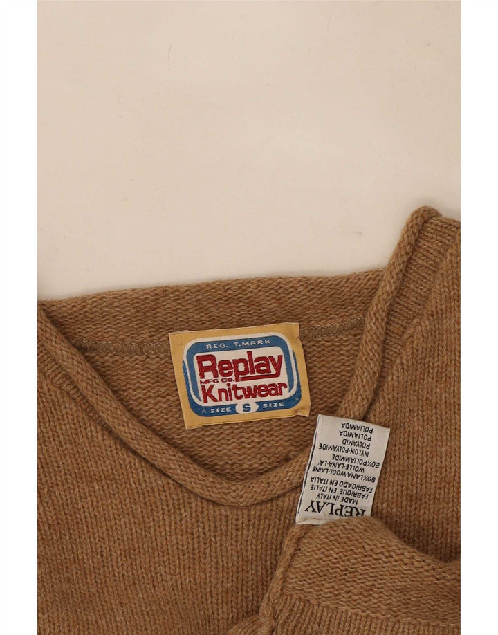 Replay Herren-Pullover mit V-Ausschnitt, kleine beige Wolle