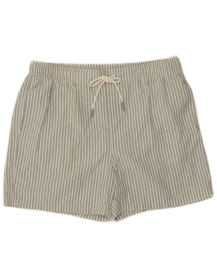 Marks & Spencer Herren-Badeshorts mit normaler Passform, Größe L, grün gestreift