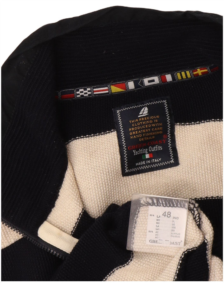 Green Coast Herren-Pullover mit Reißverschluss am Hals IT 48 Mittelschwarz gestreifte Wolle