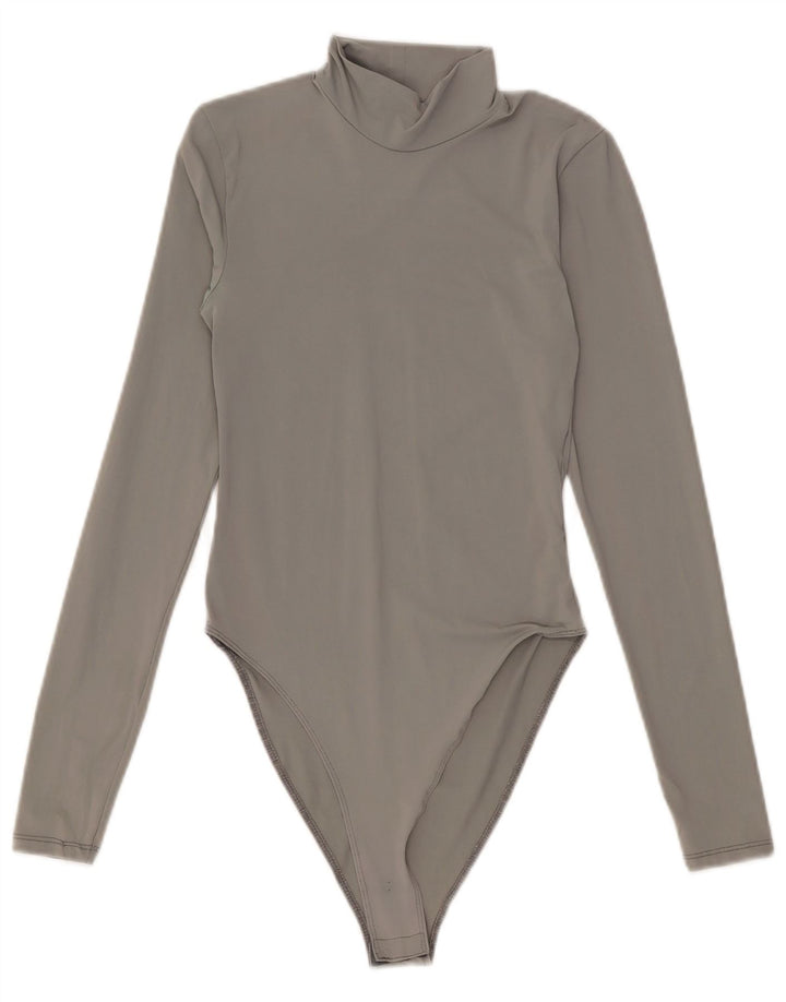 Zara Damen Langarm-Body UK 12 Mittelgraues Nylon