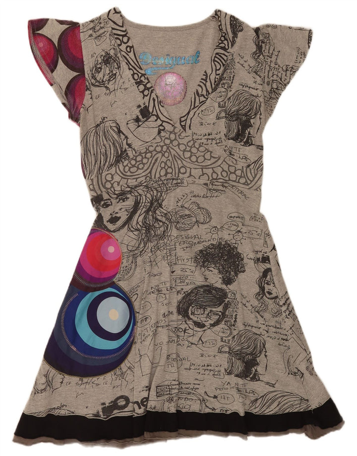 Desigual Damen Grafik-A-Linien-Kleid UK 12 Mittelgrau