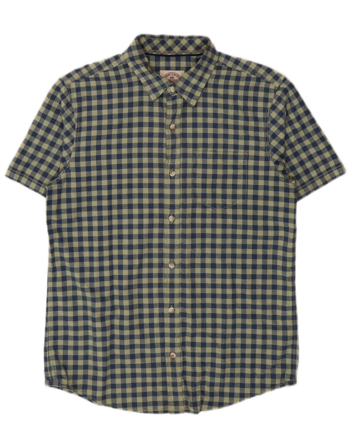 Fat Face Herren-Kurzarmhemd, klein, grün, Gingham-Baumwolle