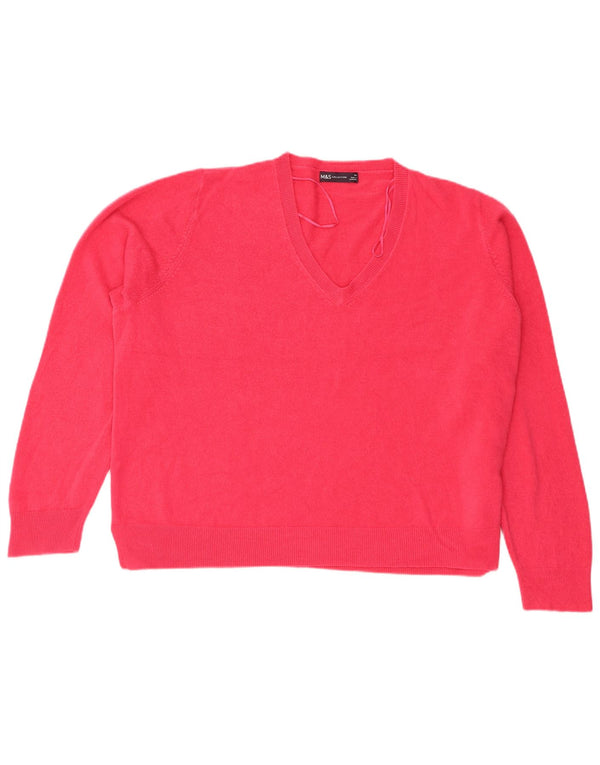 Marks & Spencer Damen Pullover mit V-Ausschnitt, UK 24 4XL, Rosa, Acryl