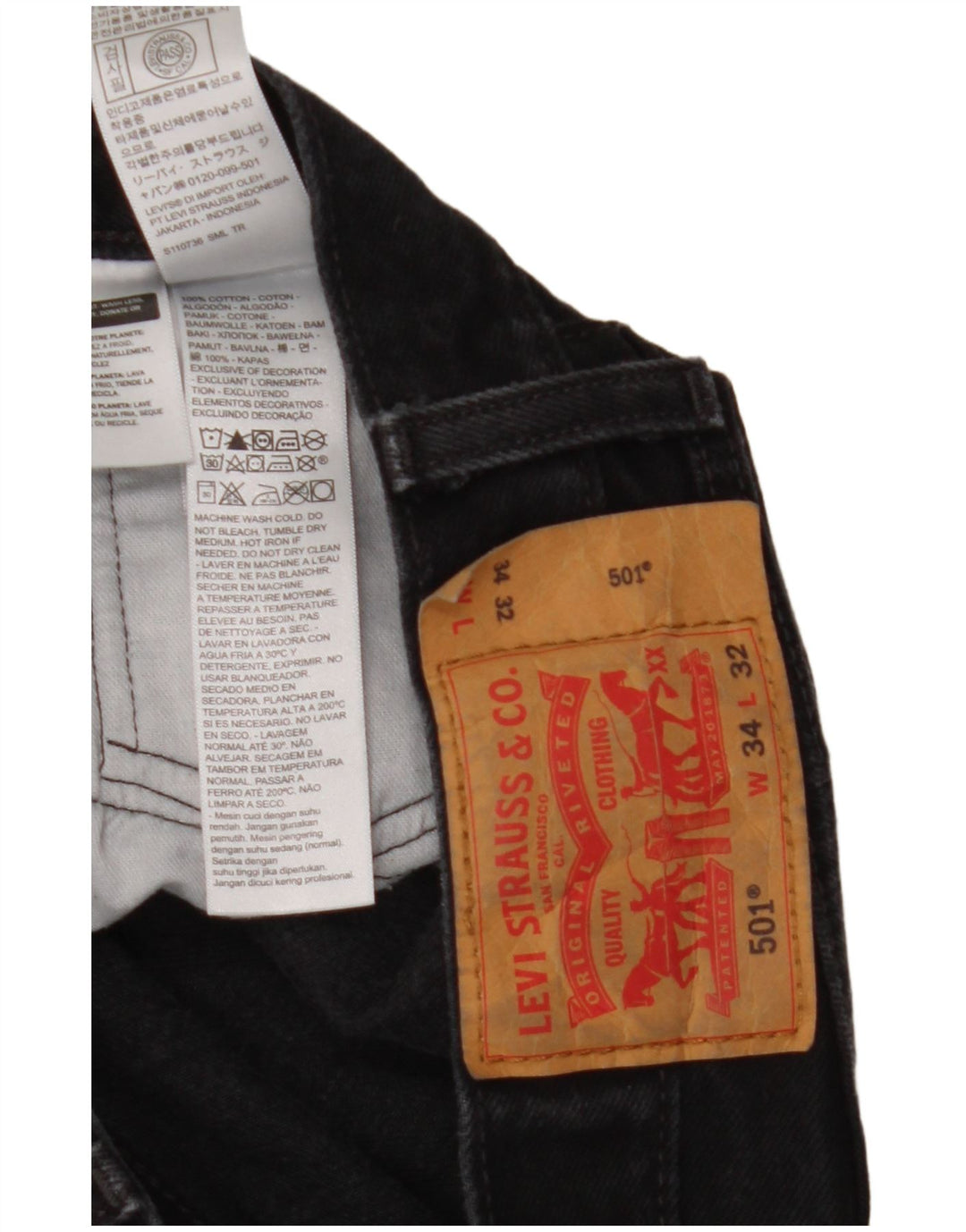 Levi's Herren 501 Straight Jeans W34 L32 Schwarze Baumwolle
