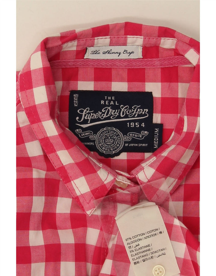 SUPERDRY Womens 3/4 Sleeve Shirt UK 12 Medium Pink Gingham Cotton