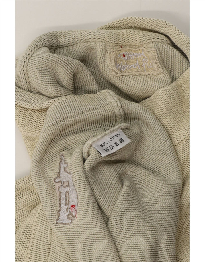 Weird Fish Herren-Pullover mit Reißverschluss am Hals, Mittelbeige, gestreift, Baumwolle