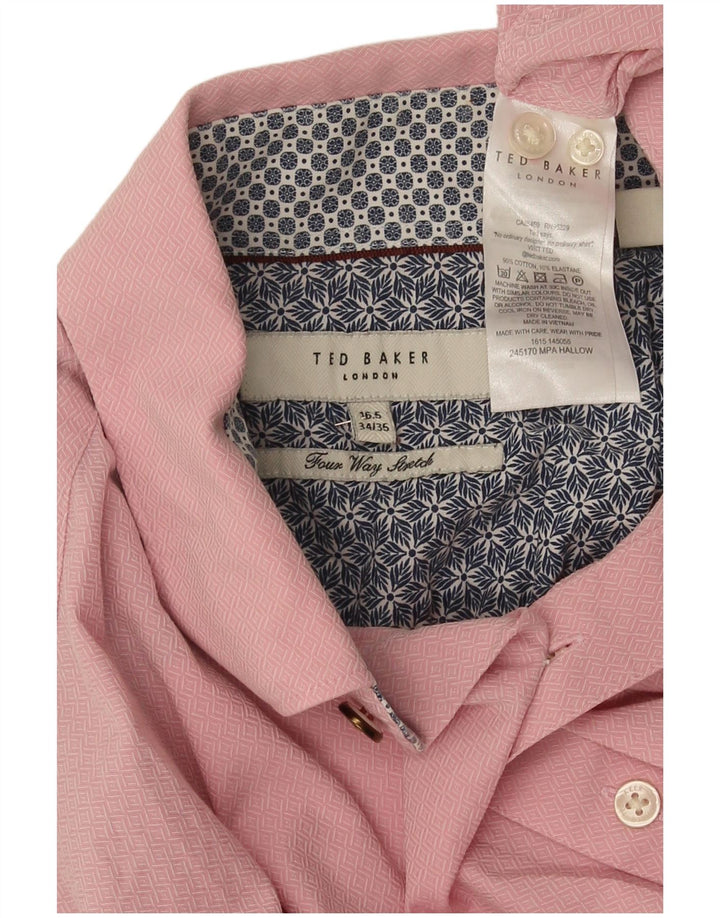 Ted Baker Herrenhemd, Größe 16 1/2, groß, rosa, geometrische Baumwolle