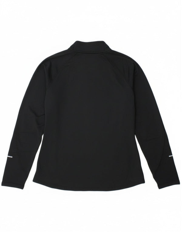 Nike Damen Dri Fit Zip Neck Top Langarm UK 14 Large Schwarz Polyester