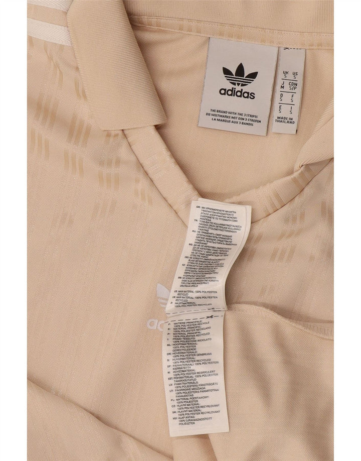 Adidas Mens Polo Shirt Small Beige Striped Polyester