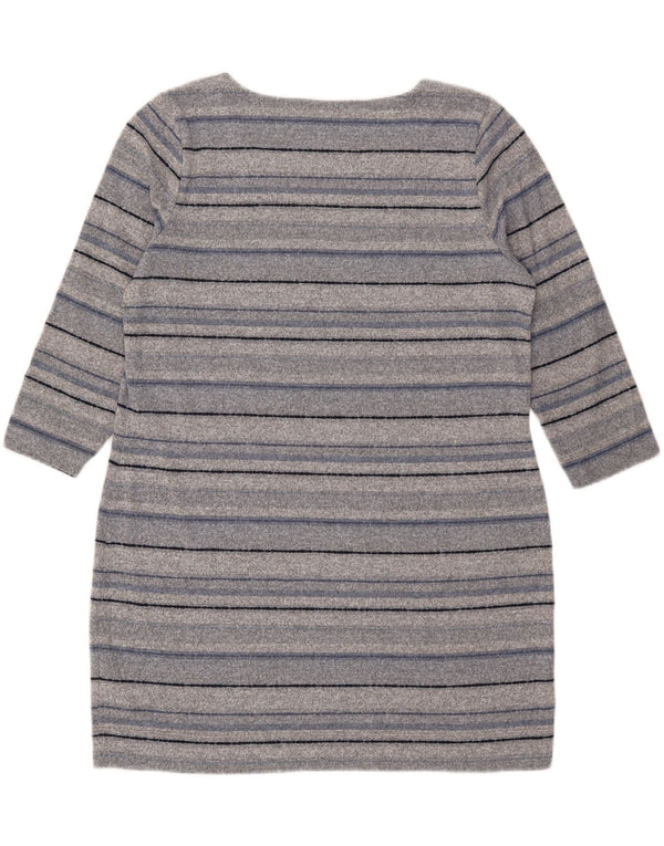 Marks & Spencer Damen-Pulloverkleid mit 3/4-Ärmeln, UK 18, XL, grau gestreift