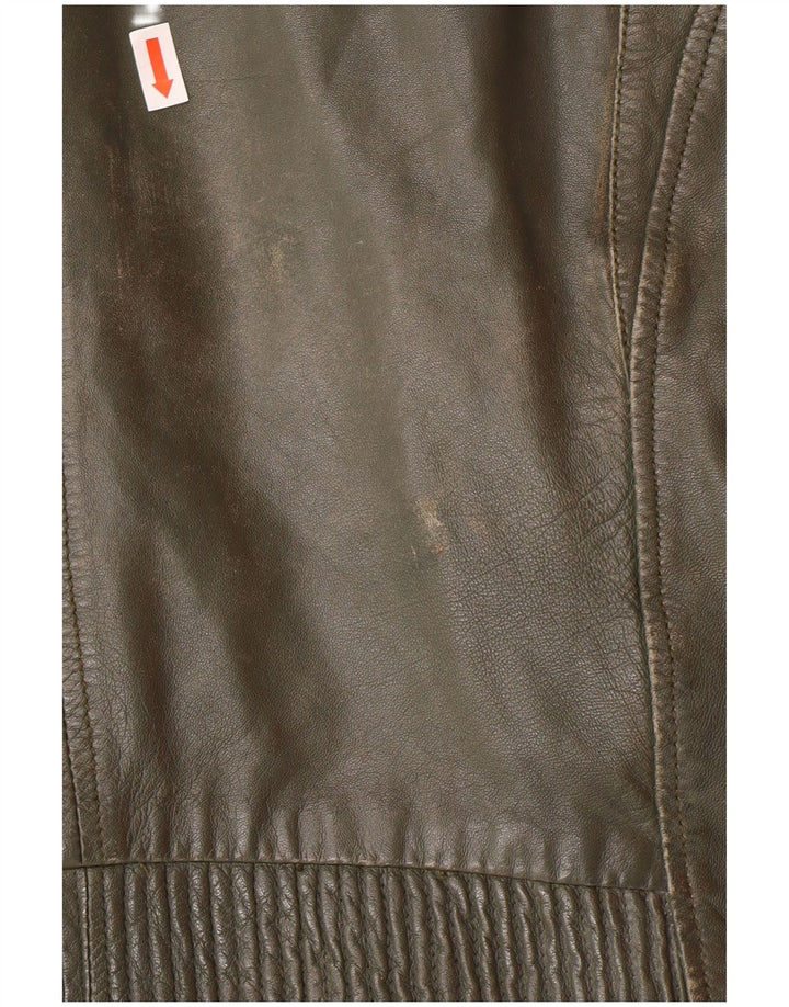 DAVID MOORE Damen Crop Bikerjacke UK 16 Large Grünes Colourblock-Leder