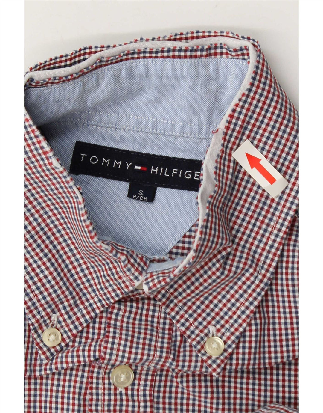Tommy Hilfiger Herrenhemd, kleine rote Gingham-Baumwolle