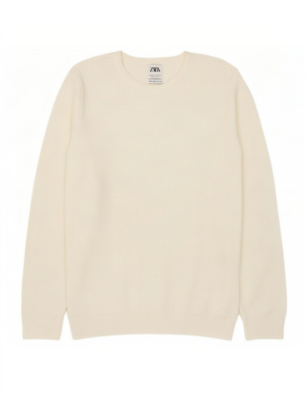 Zara Herren-Pullover mit Rundhalsausschnitt, mittelweiße Baumwolle