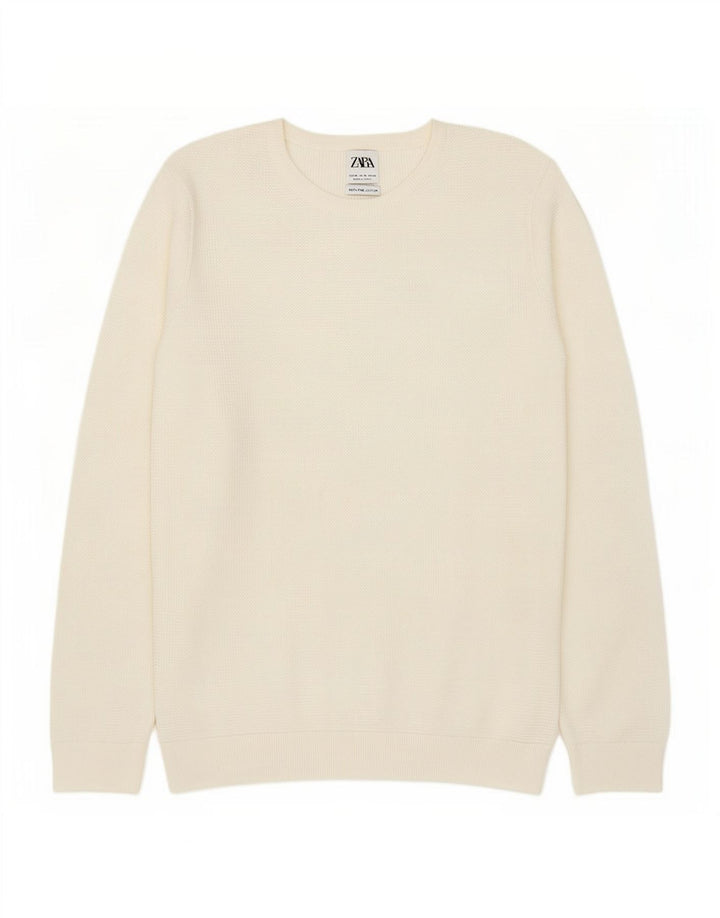 Zara Herren-Pullover mit Rundhalsausschnitt, mittelweiße Baumwolle