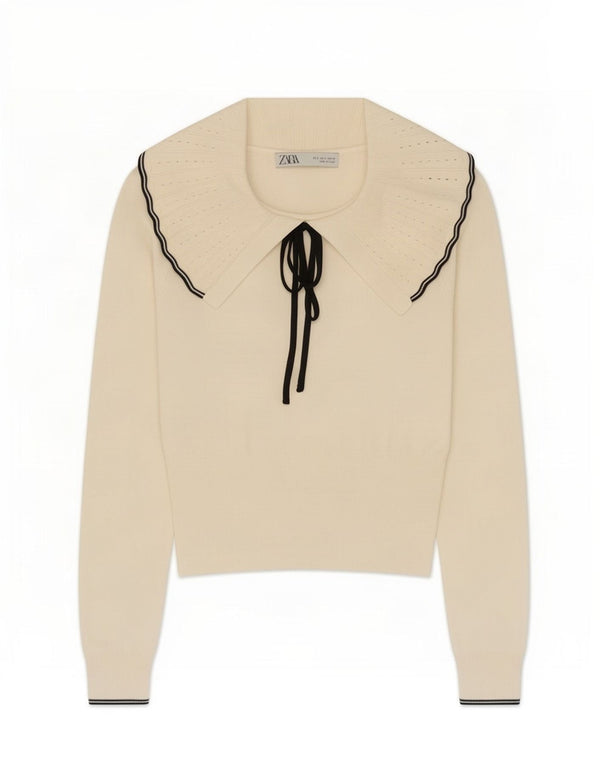 Zara Womens Crop Polo Neck Jumper Sweater UK 8 Small White Viscose