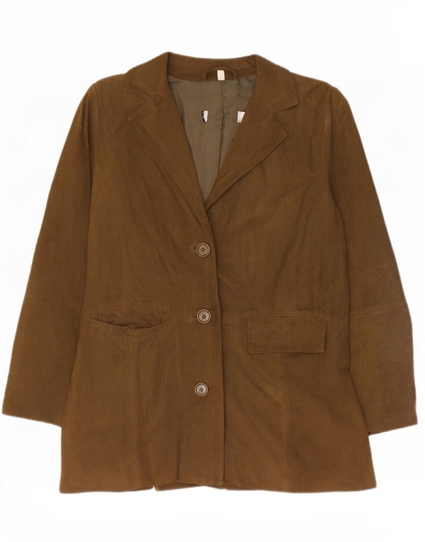 Vintage Damen Relaxed Fit Wildleder 3-Knopf-Blazerjacke UK 6 XS Khaki