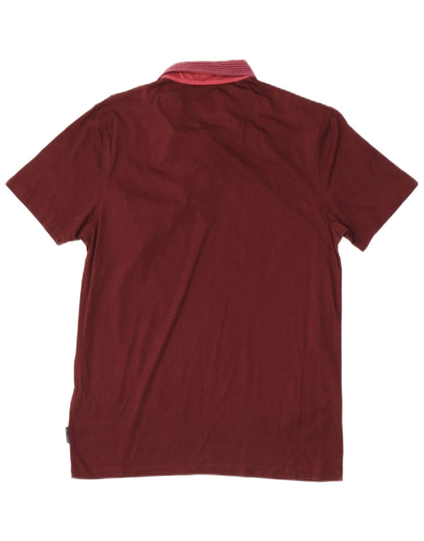 Ted Baker Herren-Poloshirt, Größe 3, mittlere kastanienbraune geometrische Baumwolle