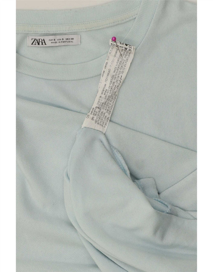 Zara Damen T-Shirt Top UK 10 Small Blaue Viskose
