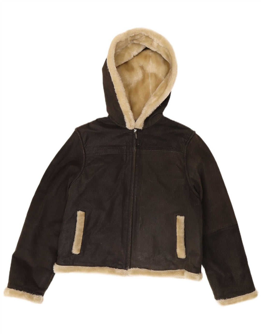 Conbipel Damen Lammfelljacke mit Kapuze, UK 14, mittelgraues Leder