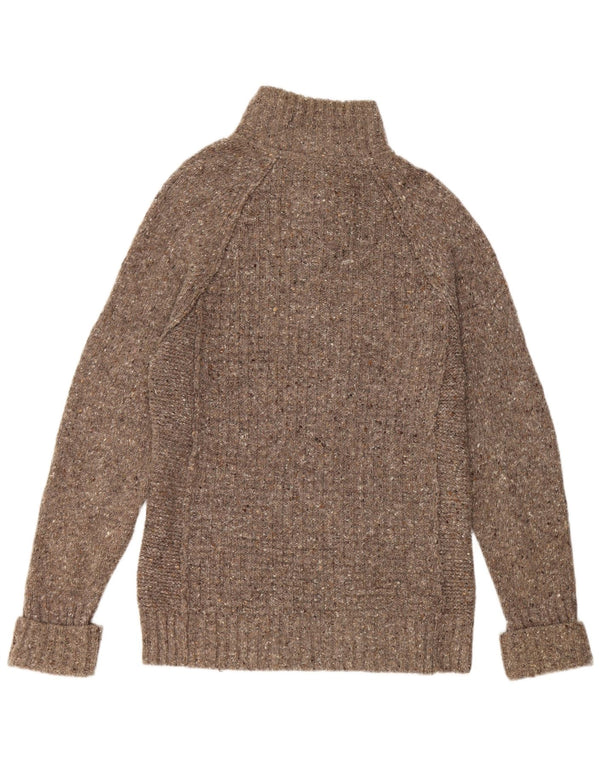 FAT FACE Mens Button Neck Jumper Sweater Small Grey Flecked Wool