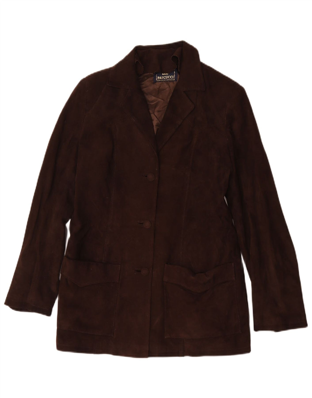 Pascucci Damen 3-Knopf-Wildleder-Blazerjacke IT 44 Mittelbraunes Leder