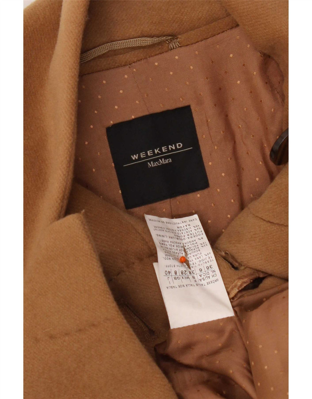 Max Mara Damen Wochenendmantel UK 8 Small Beige Schurwolle