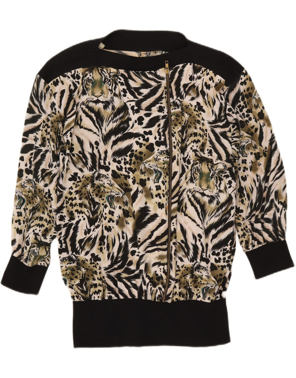 Vintage Womens Long Sleeve Blouse Top EU 36 Small Black Animal Print