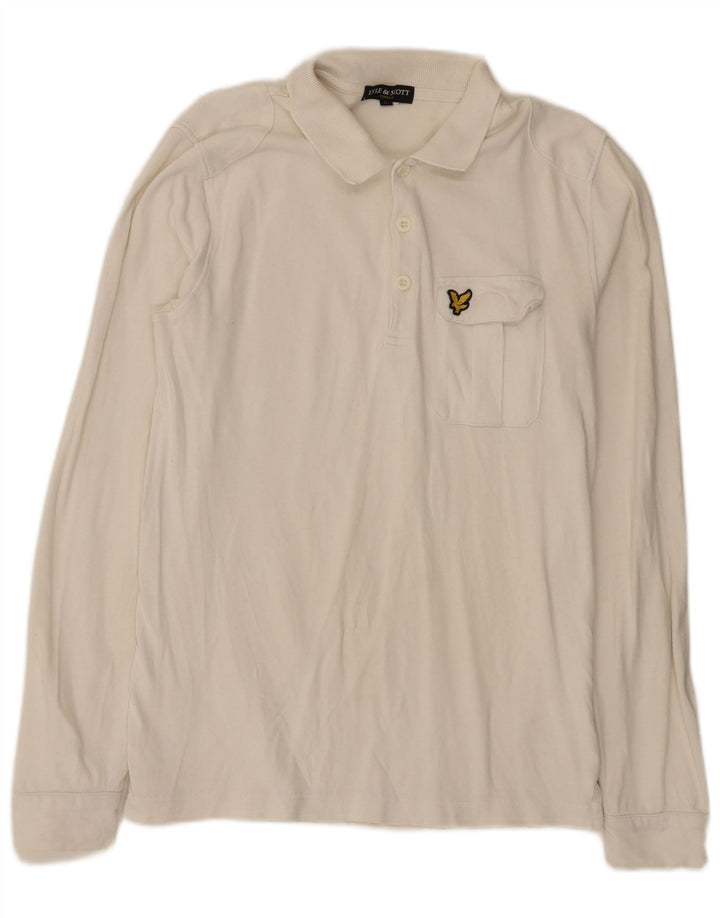 Lyle & Scott Herren-Langarm-Poloshirt aus normaler, mittelweißer Baumwolle